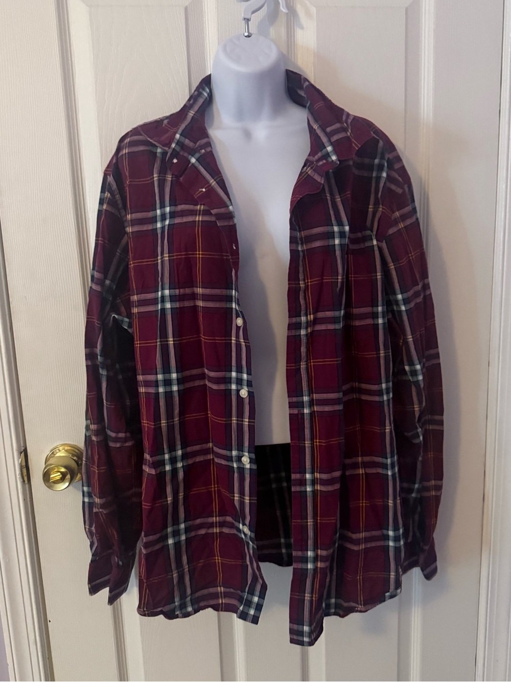 Old Navy The Classic Shirt Plaid Button Down in Burgundy XXL Like New